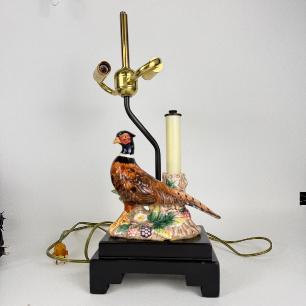 Fitz and Floyd Table Lamp Frederick Cooper Pheasant Vintage Ceramic Brass - Picture 10 of 16